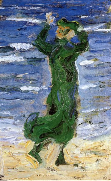 Woman In The Wind By The Sea